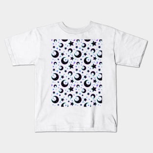 Mystical bright neon pattern with moon and stars Kids T-Shirt